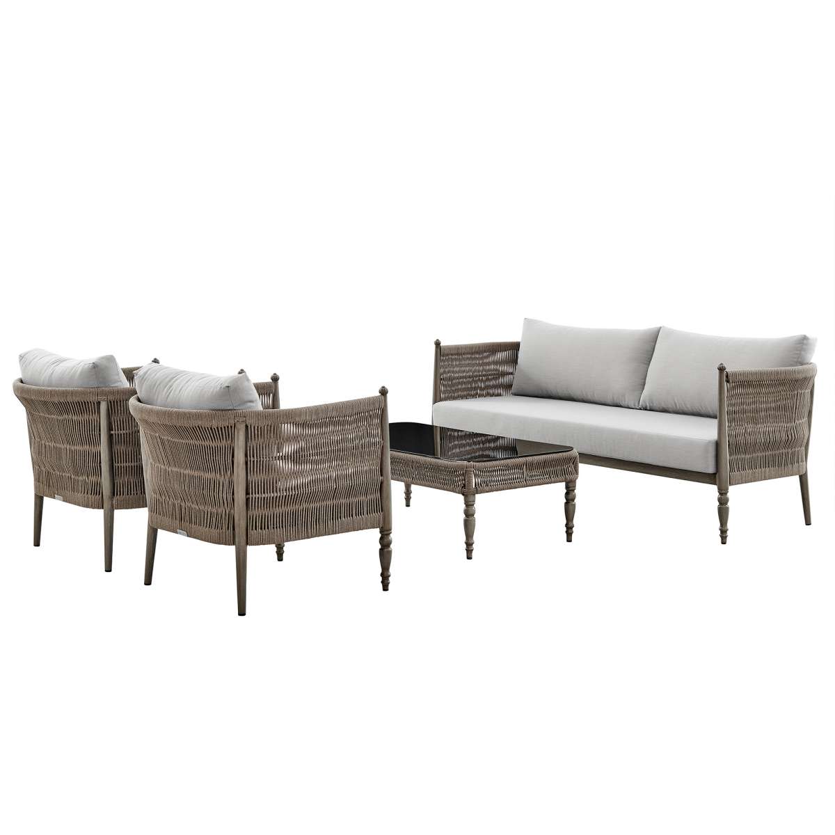 Safari 4 Piece Outdoor Aluminum and Rope Seating Set with Beige Cushions By Armen Living | Outdoor Sofas, Loveseats & Sectionals |  Modishstore  - 2