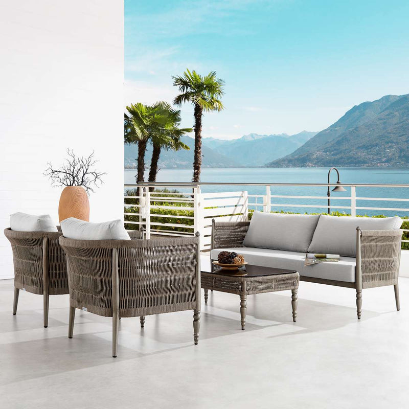 Safari 4 Piece Outdoor Aluminum and Rope Seating Set with Beige Cushions By Armen Living | Outdoor Sofas, Loveseats & Sectionals |  Modishstore 