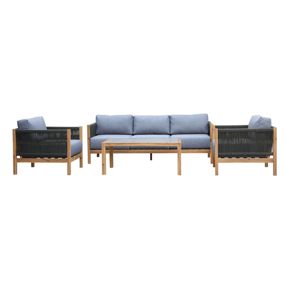 Sienna 4 Piece Acacia Wood Outdoor Sofa Seating Set with Teak Finish and Grey Cushions By Armen Living | Outdoor Sofas, Loveseats & Sectionals |  Modishstore  - 2