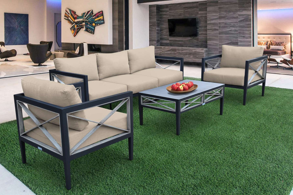 Sonoma Outdoor 4 piece Set in Dark Grey Finish and Charcoal Cushions By Armen Living | Outdoor Sofas, Loveseats & Sectionals |  Modishstore  - 9
