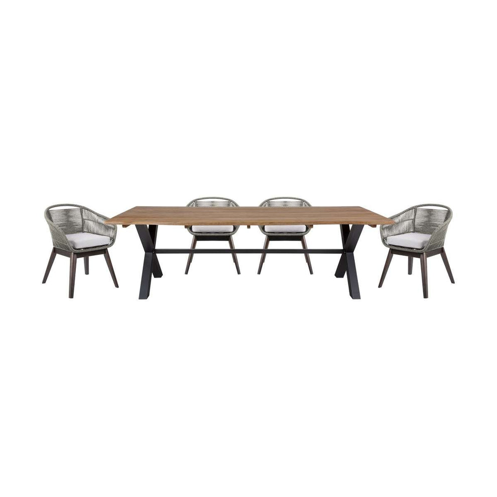 Glendora Tutti Frutti Outdoor Patio 5 Piece Live Edge Dining Set in Eucalyptus Wood Gray Rope and Cushions  By Armen Living | Outdoor Dining Sets | Modishstore - 2