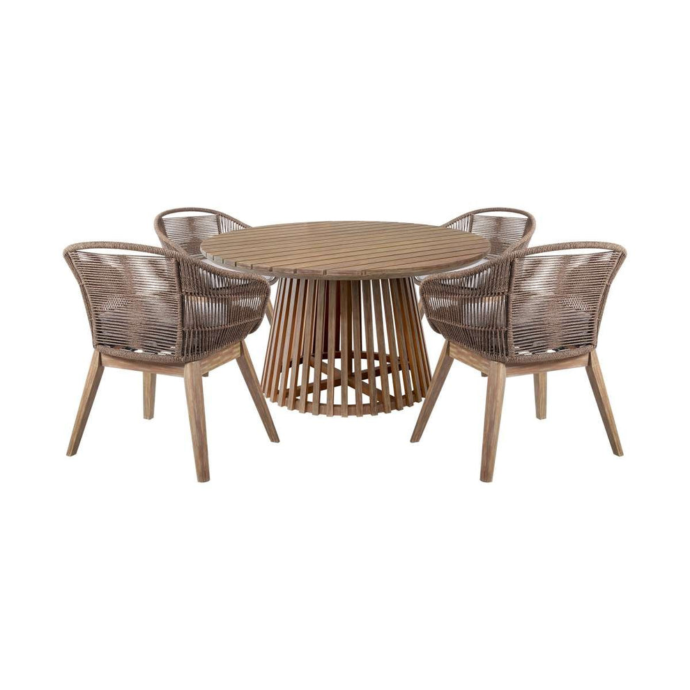 Escondido Tutti Frutti Outdoor Patio 5 Piece Round Dining Set in Eucalyptus Wood with Truffle Rope and Gray Cushions By Armen Living | Outdoor Dining Sets | Modishstore - 2