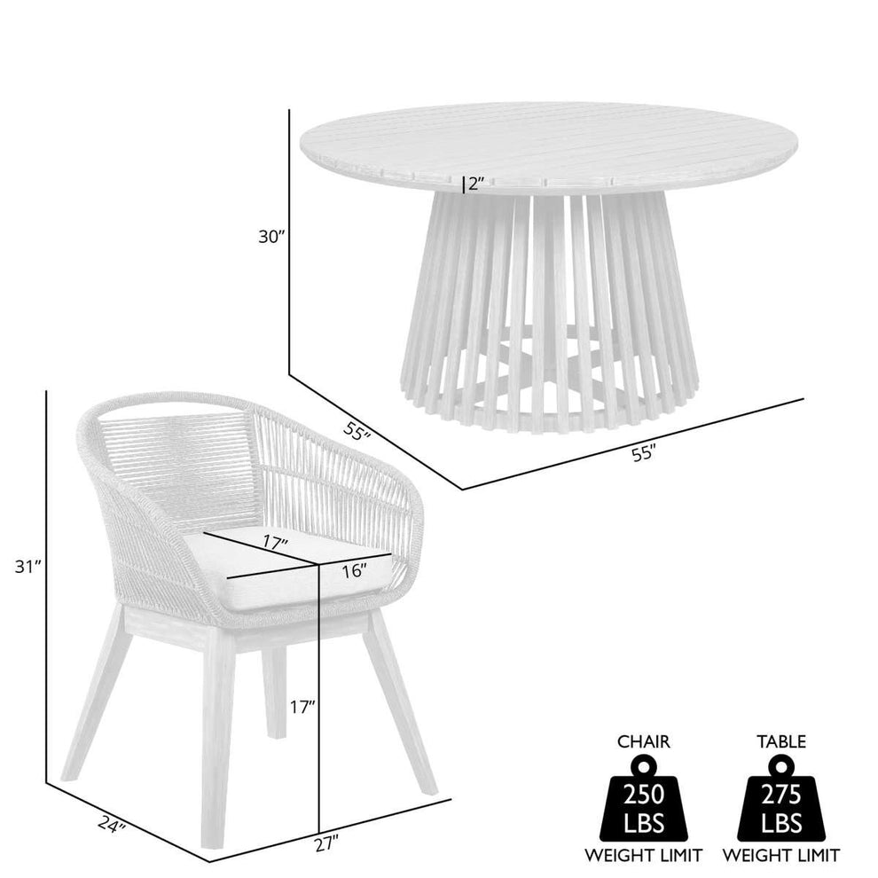 Escondido Tutti Frutti Outdoor Patio 5 Piece Round Dining Set in Eucalyptus Wood with Truffle Rope and Gray Cushions By Armen Living | Outdoor Dining Sets | Modishstore - 7