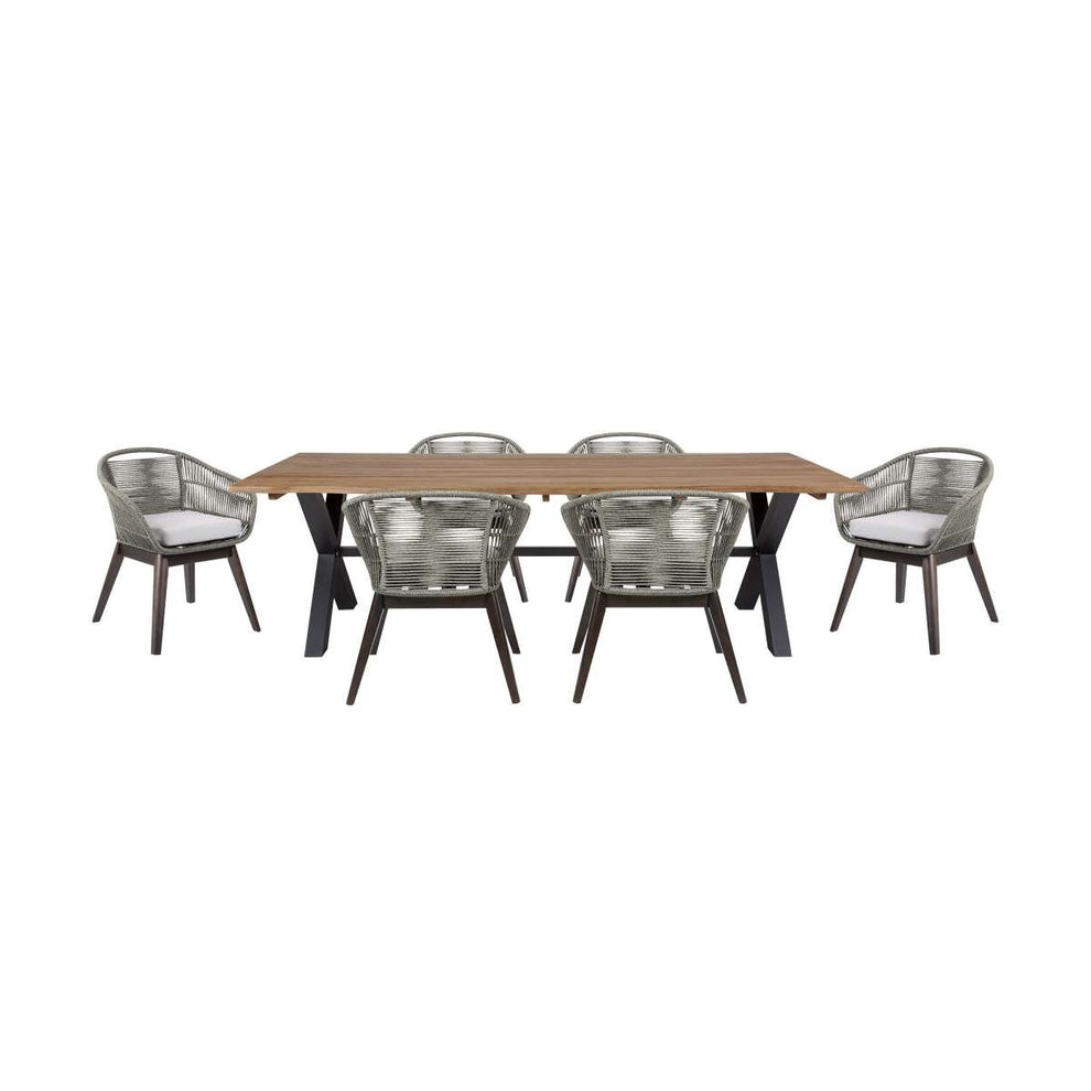 Glendora Tutti Frutti Outdoor Patio 7 Piece Live Edge Dining Set in Eucalyptus Wood Gray Rope and Cushions  By Armen Living | Outdoor Dining Sets | Modishstore - 2