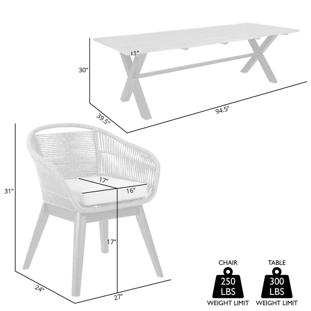 Glendora Tutti Frutti Outdoor Patio 7 Piece Live Edge Dining Set in Eucalyptus Wood Gray Rope and Cushions  By Armen Living | Outdoor Dining Sets | Modishstore - 7
