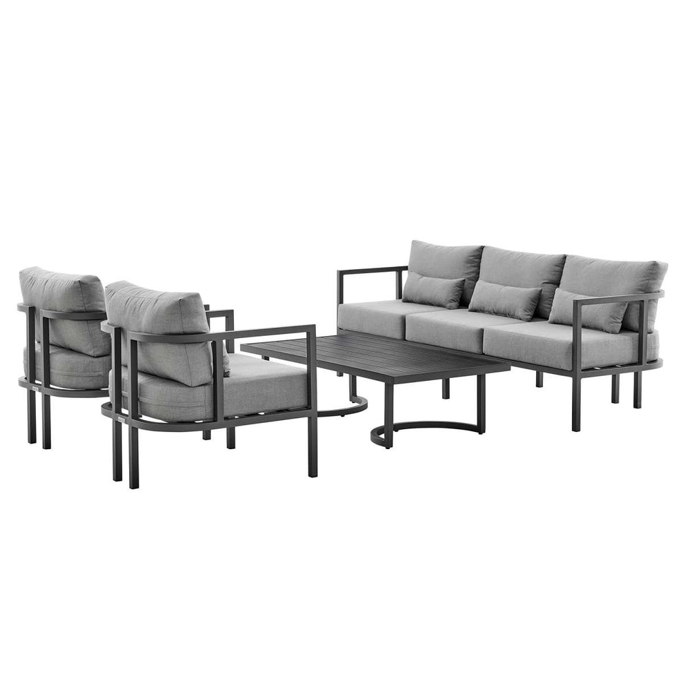 Valentina 4 Piece Dark Gray Aluminum Outdoor Seating Set with Dark Gray Cushions By Armen Living | Outdoor Sofas, Loveseats & Sectionals |  Modishstore  - 2