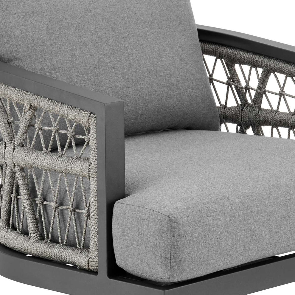 Zella Outdoor Patio 3 Piece Swivel Seating Set in Aluminum with Light Gray Rope and Cushions By Armen Living | Outdoor Chairs | Modishstore - 4