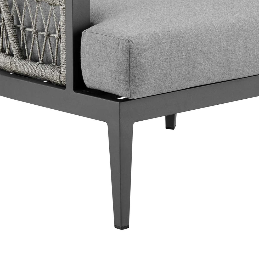 Zella Outdoor Patio 4 Piece Conversation Set in Aluminum with Light Gray Rope and Cushions By Armen Living | Outdoor Sofas, Loveseats & Sectionals | Modishstore - 7