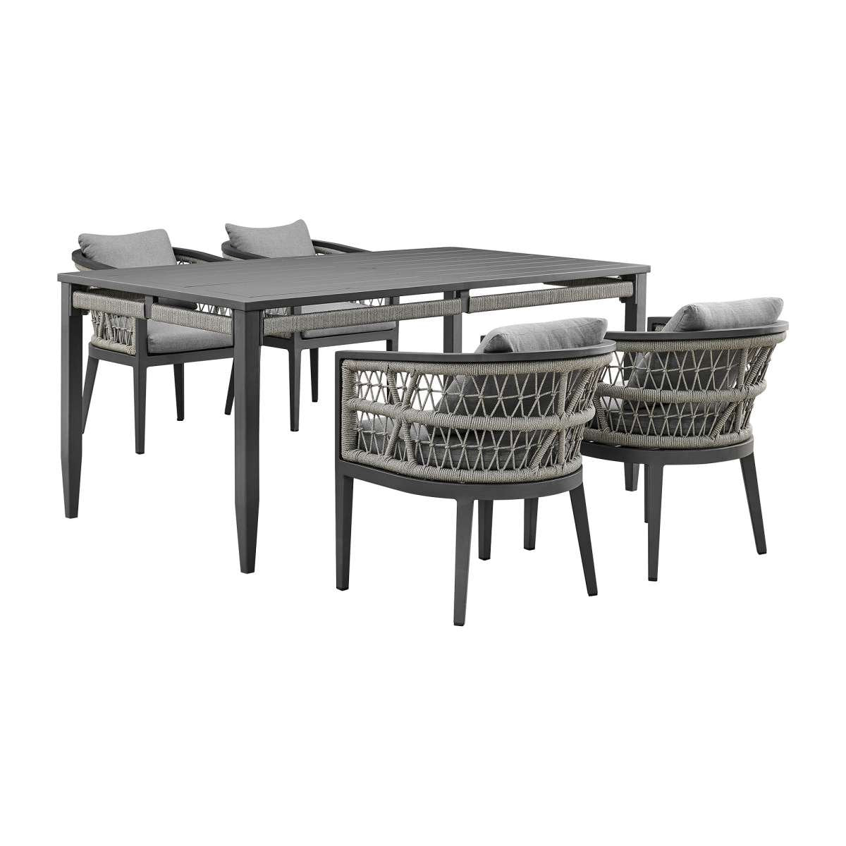Zella Outdoor Patio 5 Piece Dining Set in Aluminum with Light Gray Rope and Cushions By Armen Living | Outdoor Dining Sets | Modishstore - 2