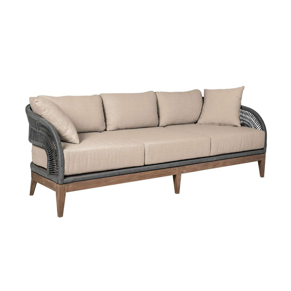 Orbit Outdoor Patio 4 Piece Conversation Set in Weathered Eucalyptus Wood with Gray Rope and Taupe Olefin Cushions By Armen Living | Outdoor Sofas, Loveseats & Sectionals | Modishstore - 3