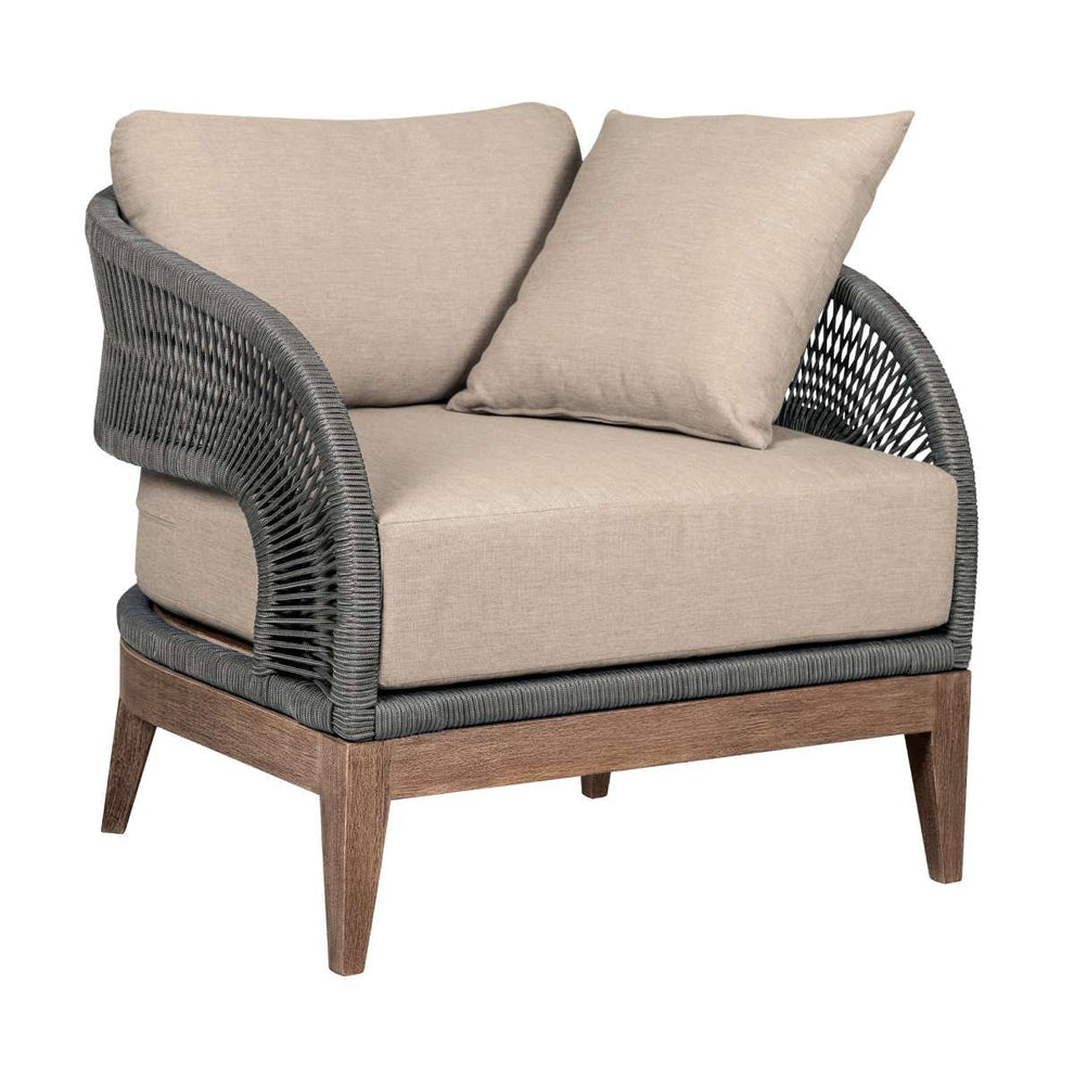 Orbit Outdoor Patio 4 Piece Conversation Set in Weathered Eucalyptus Wood with Gray Rope and Taupe Olefin Cushions By Armen Living | Outdoor Sofas, Loveseats & Sectionals | Modishstore - 4
