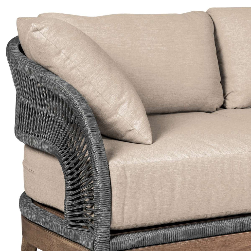 Orbit Outdoor Patio 4 Piece Conversation Set in Weathered Eucalyptus Wood with Gray Rope and Taupe Olefin Cushions By Armen Living | Outdoor Sofas, Loveseats & Sectionals | Modishstore - 7