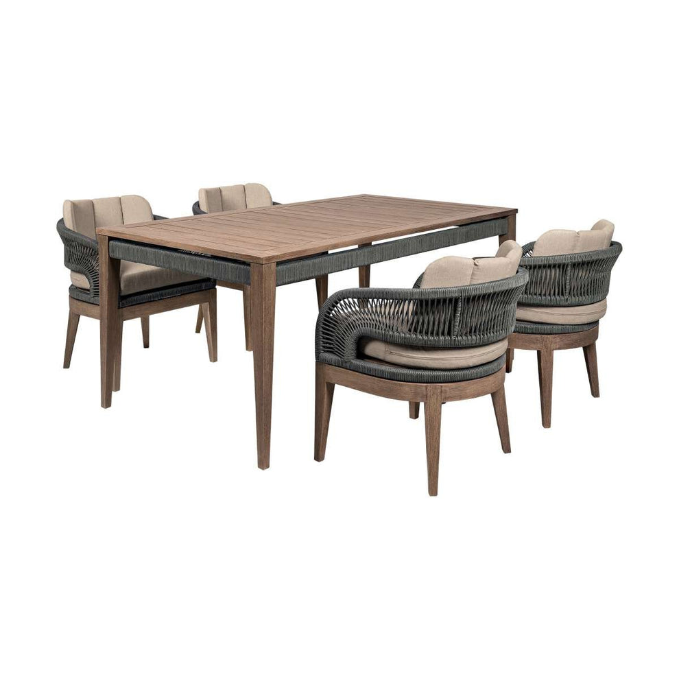 Orbit Outdoor Patio 5 Piece Dining Set in Weathered Eucalyptus Wood with Gray Rope and Taupe Olefin Cushions By Armen Living | Outdoor Dining Sets | Modishstore - 2