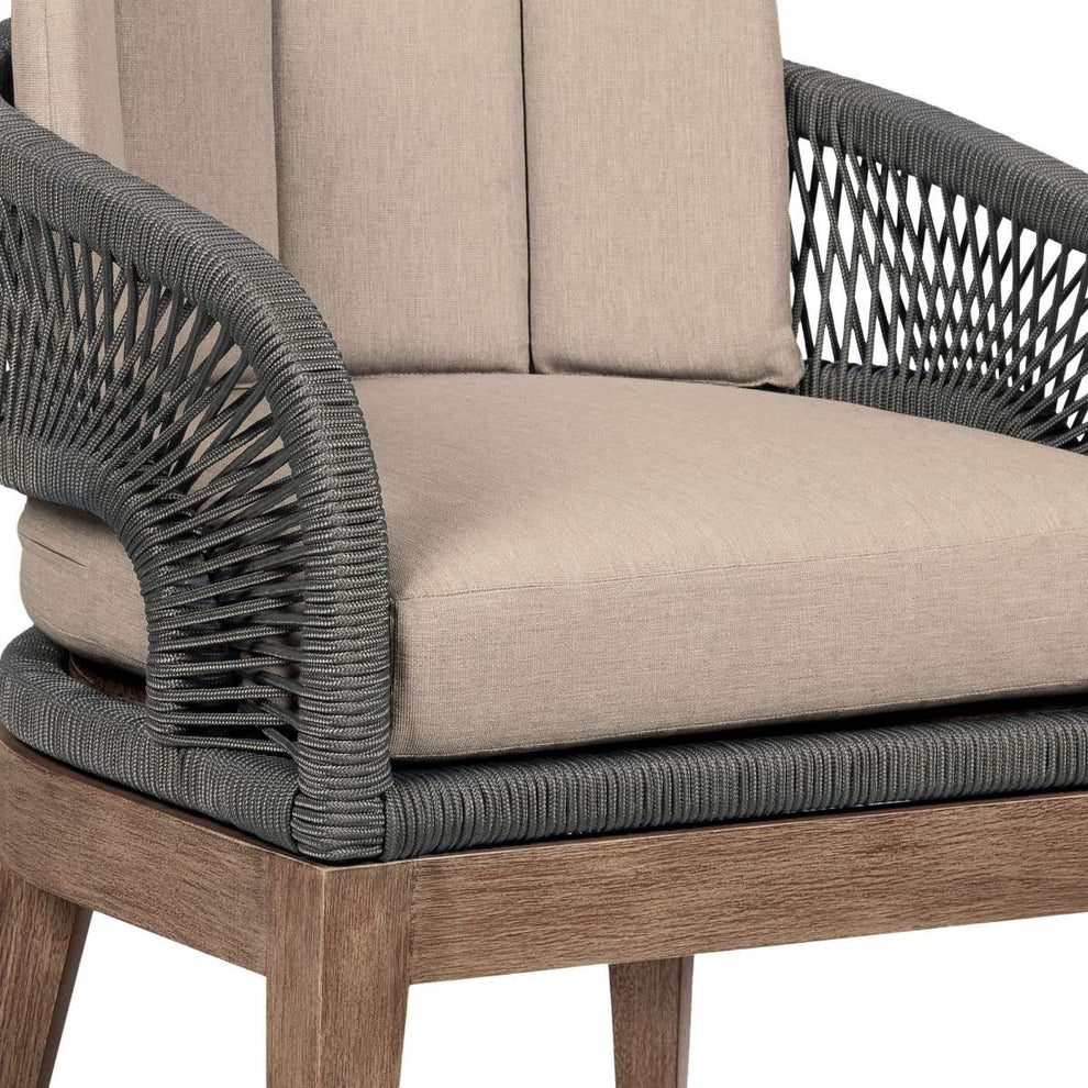 Orbit Outdoor Patio 5 Piece Dining Set in Weathered Eucalyptus Wood with Gray Rope and Taupe Olefin Cushions By Armen Living | Outdoor Dining Sets | Modishstore - 9