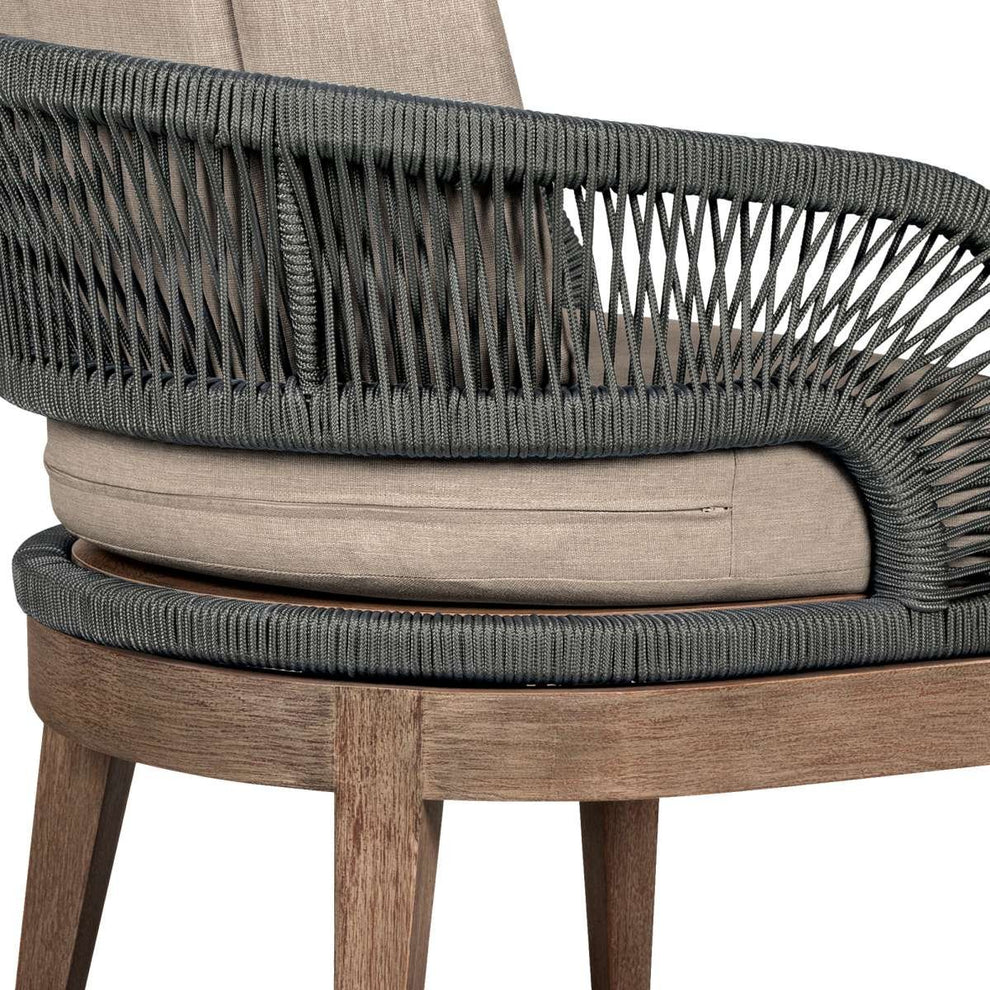 Orbit Outdoor Patio 5 Piece Dining Set in Weathered Eucalyptus Wood with Gray Rope and Taupe Olefin Cushions By Armen Living | Outdoor Dining Sets | Modishstore - 6