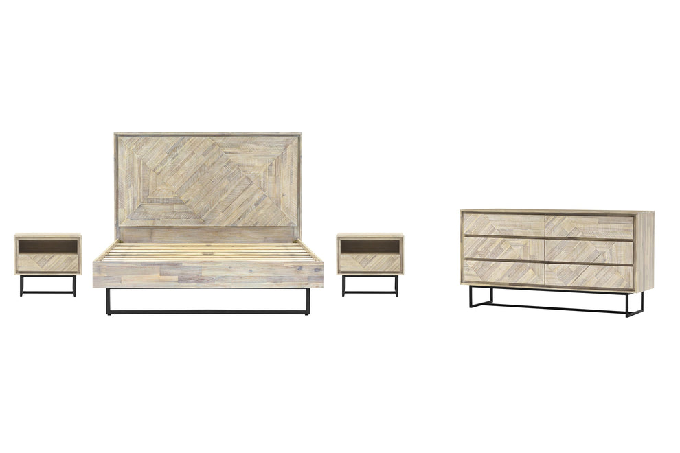 Peridot 4 Piece King Bedroom Set in Natural Acacia Wood By Armen Living | Bedroom Sets | Modishstore - 2