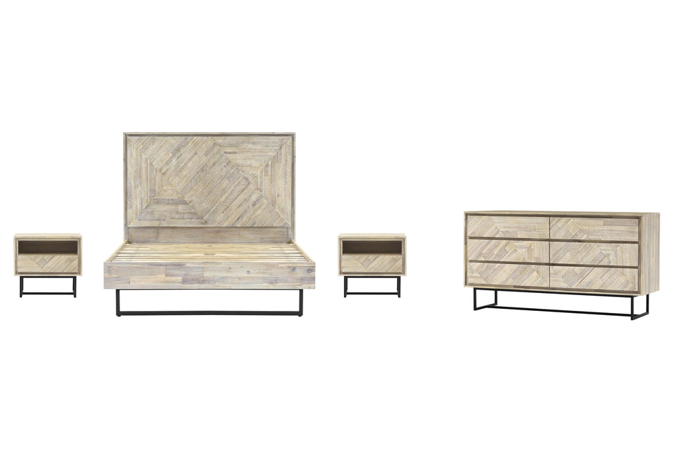 Peridot 4 Piece Queen Bedroom Set in Natural Acacia Wood By Armen Living | Bedroom Sets | Modishstore - 2