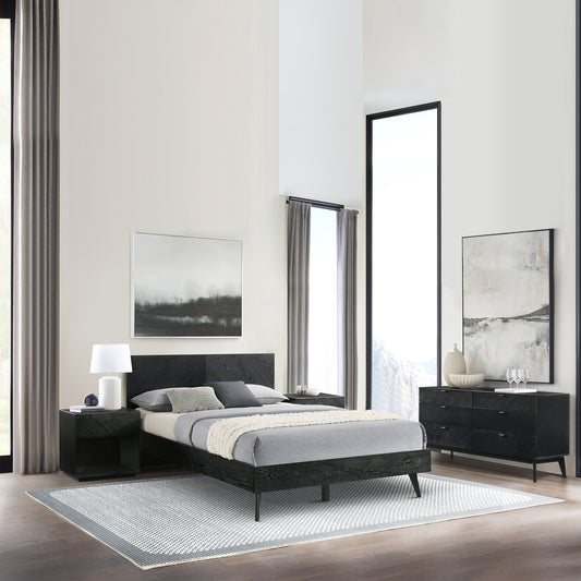 Petra Queen 4 Piece Wood Bedroom Set in Black Finish By Armen Living | Bedroom Sets | Modishstore