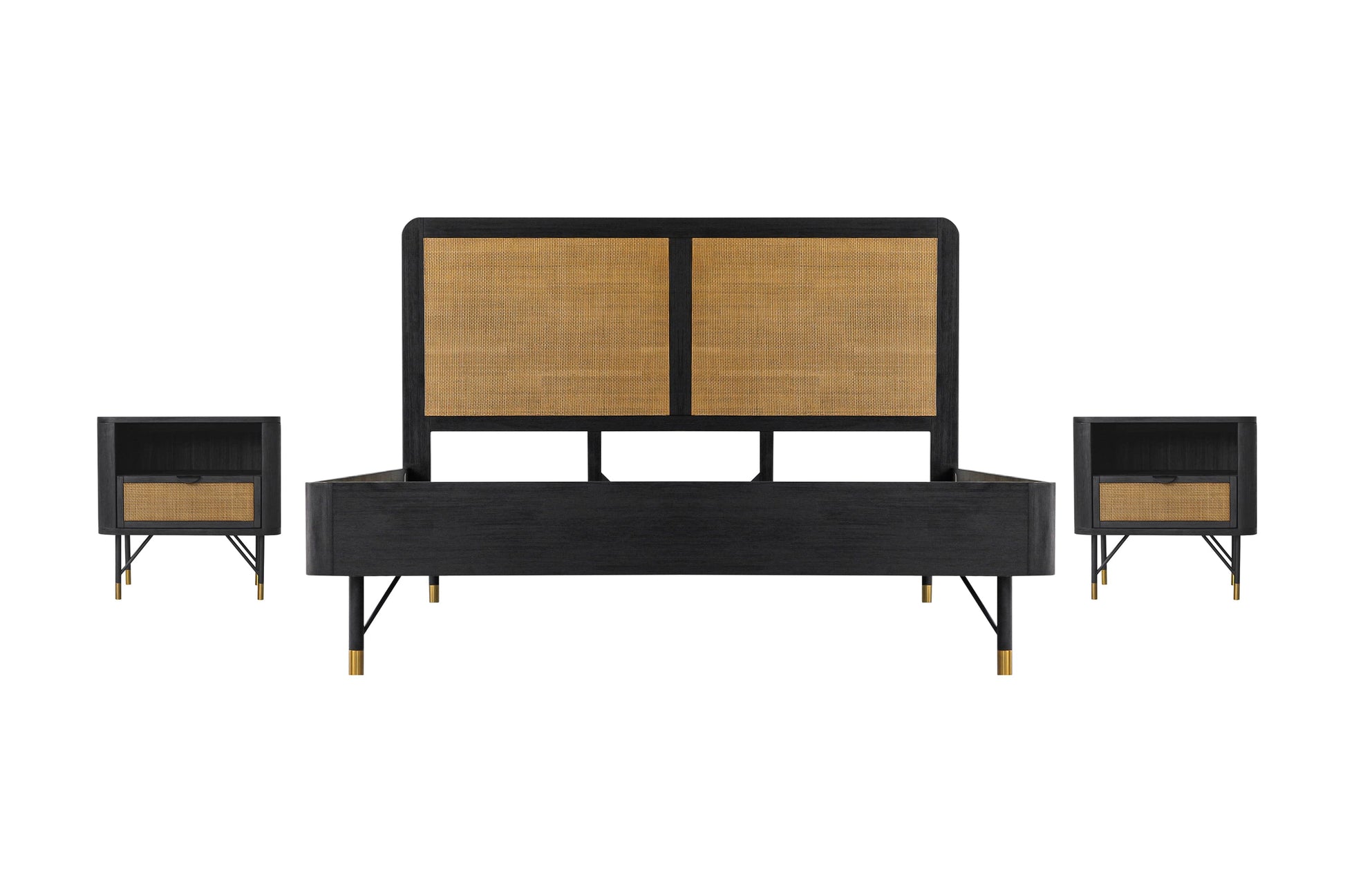 Saratoga 3 Piece King Bedroom Set in Black Acacia Wood and Rattan By Armen Living | Bedroom Sets | Modishstore - 2