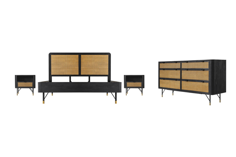 Saratoga 4 Piece King Bedroom Set in Black Acacia Wood and Rattan By Armen Living | Bedroom Sets | Modishstore - 2