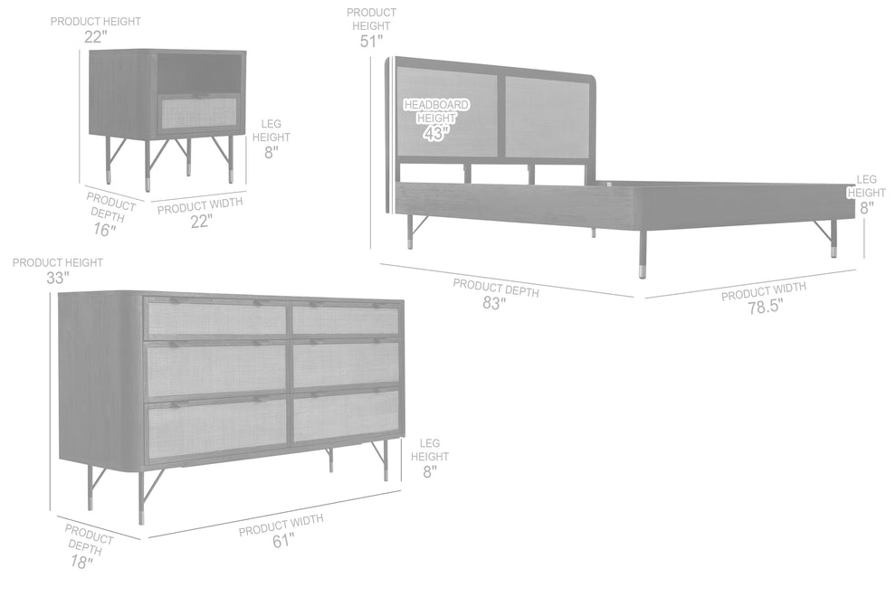Saratoga 4 Piece King Bedroom Set in Black Acacia Wood and Rattan By Armen Living | Bedroom Sets | Modishstore - 9