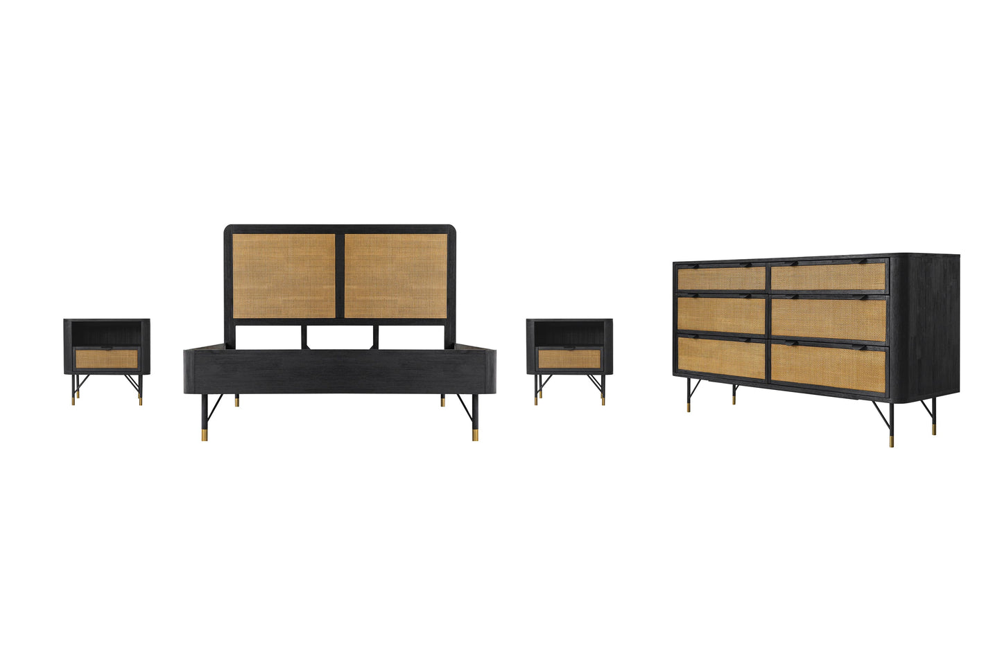 Saratoga 4 Piece Queen Bedroom Set in Black Acacia Wood and Rattan By Armen Living | Bedroom Sets | Modishstore - 2
