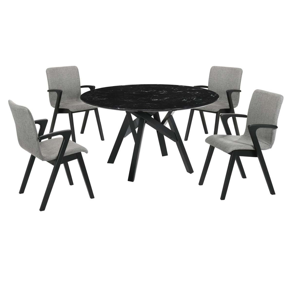 Venus and Varde 5 Piece Black Marble Round Dining Set By Armen Living | Dining Sets | Modishstore - 2