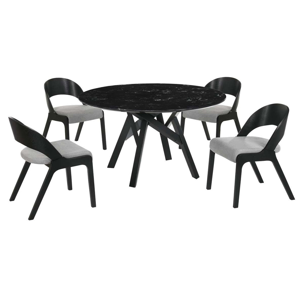 Venus and Polly 5 Piece Black Marble Round Dining Set By Armen Living | Dining Sets | Modishstore - 2