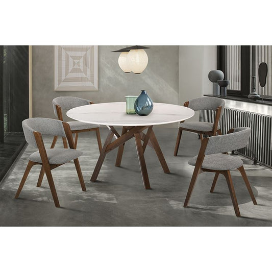 Venus and Rowan 5 Piece Walnut and Marble Round Dining Set By Armen Living | Dining Sets | Modishstore