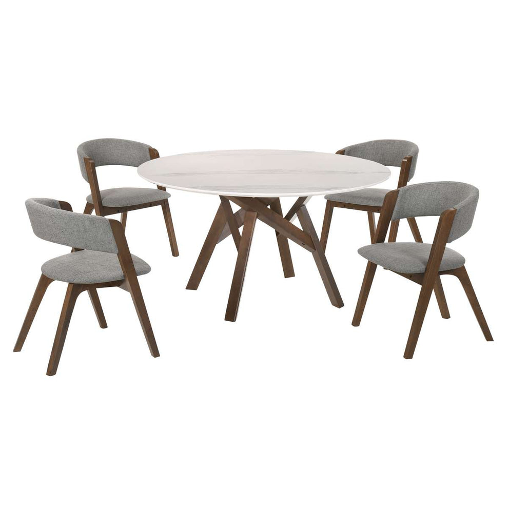 Venus and Rowan 5 Piece Walnut and Marble Round Dining Set By Armen Living | Dining Sets | Modishstore - 2