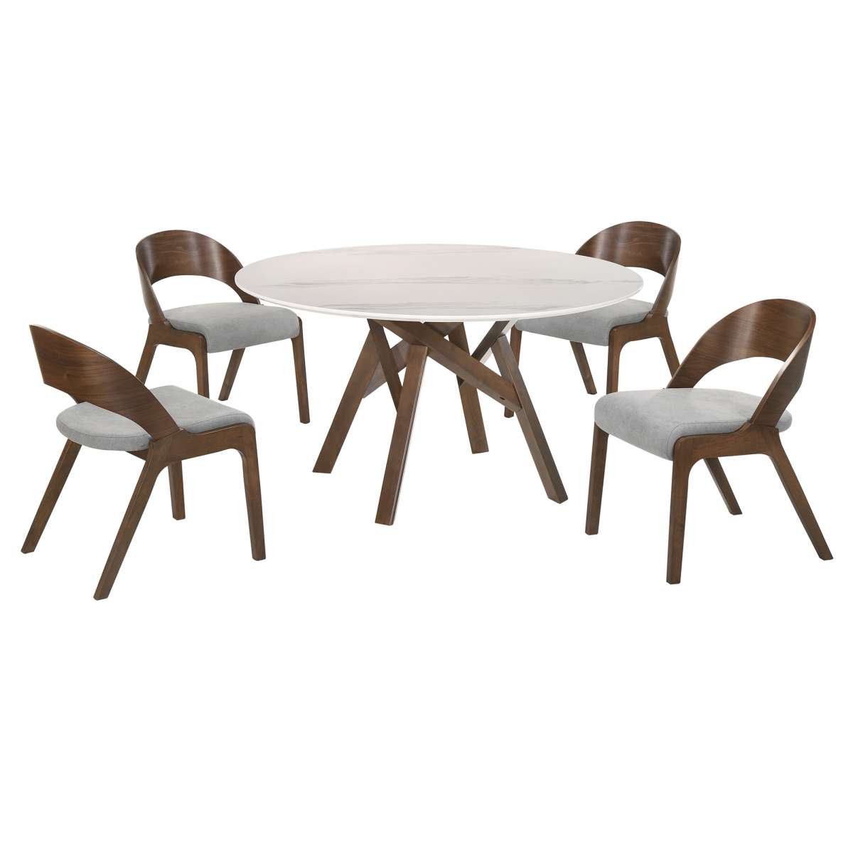 Venus and Polly 5 Piece Walnut and Marble Round Dining Set By Armen Living | Dining Sets | Modishstore