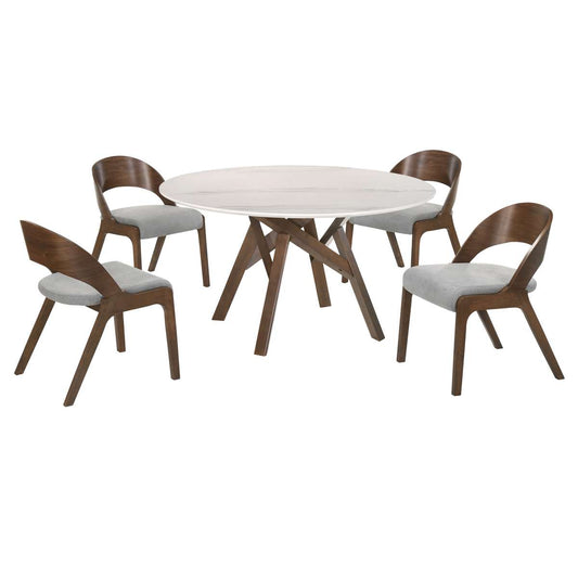 Venus and Polly 5 Piece Walnut and Marble Round Dining Set By Armen Living | Dining Sets | Modishstore