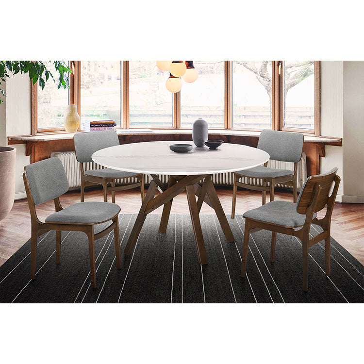 Venus and Lima 5 Piece Walnut and Marble Round Dining Set By Armen Living | Dining Sets | Modishstore