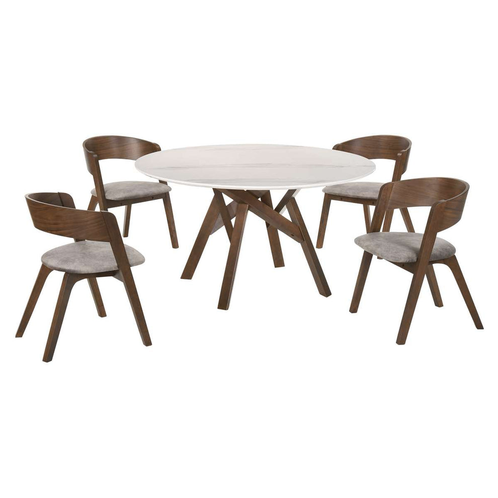 Venus and Jackie 5 Piece Walnut and Marble Round Dining Set By Armen Living | Dining Sets | Modishstore - 2