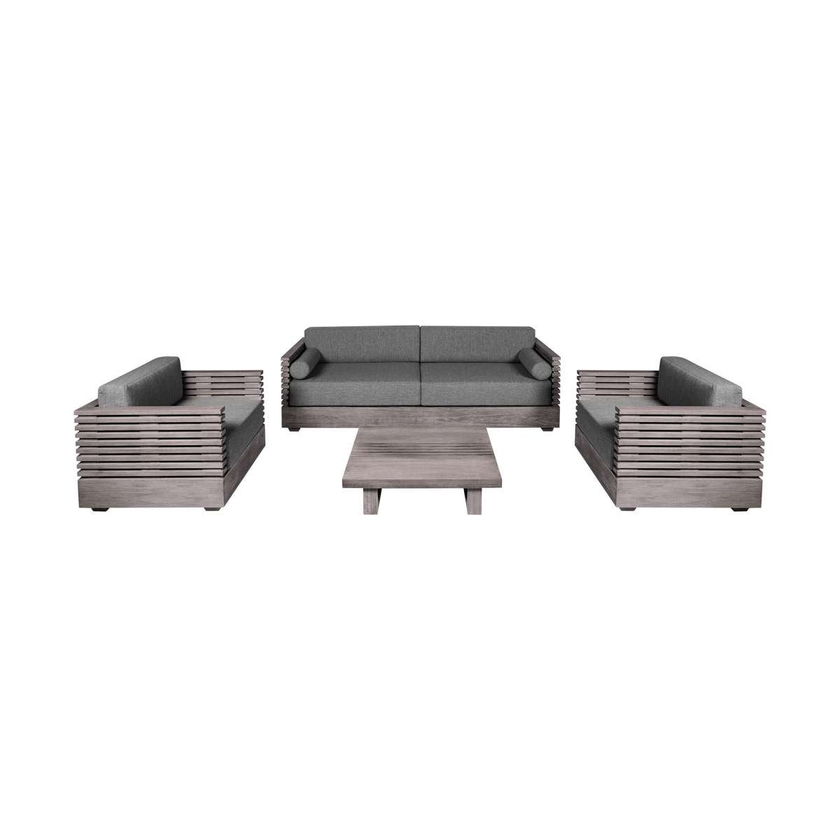 Vivid Outdoor Patio 4 Piece Conversation Set in Gray Eucalyptus Wood with Gray Olefin Cushions
 By Armen Living | Outdoor Sofas, Loveseats & Sectionals | Modishstore - 2