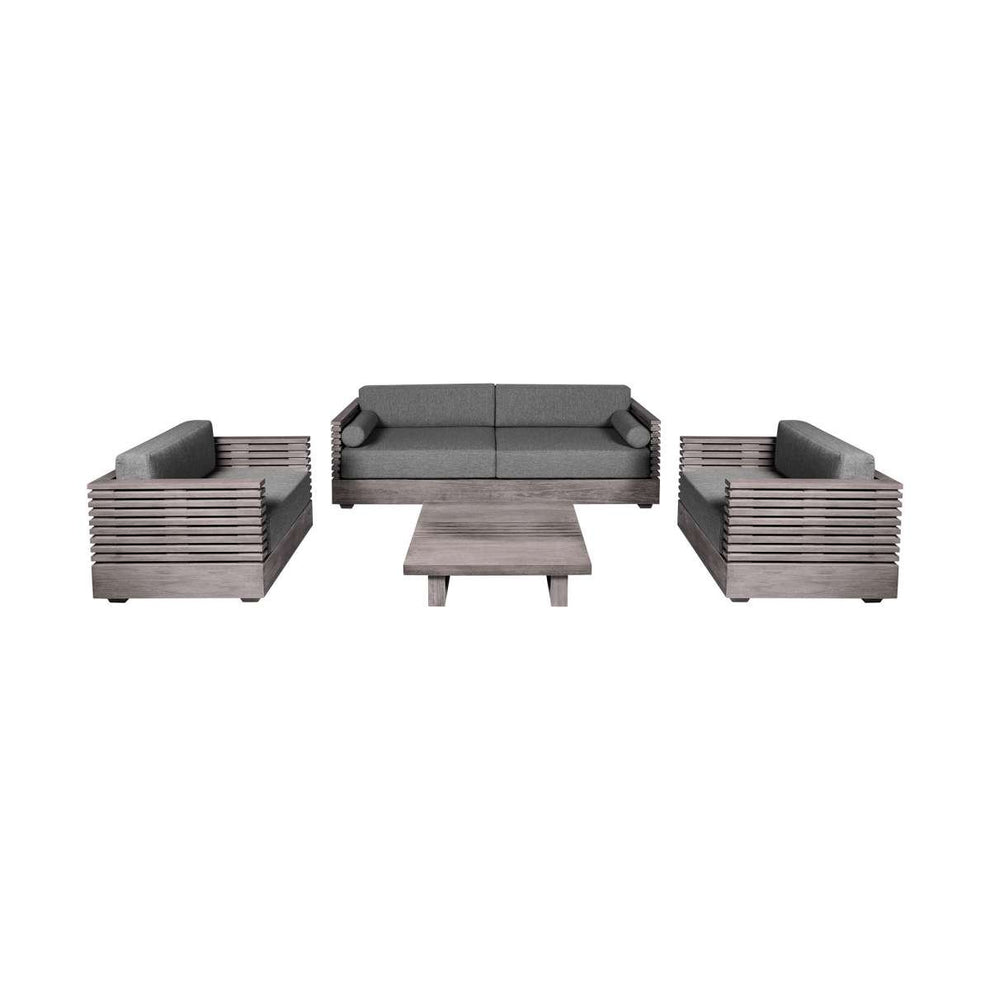Vivid Outdoor Patio 4 Piece Conversation Set in Gray Eucalyptus Wood with Gray Olefin Cushions
 By Armen Living | Outdoor Sofas, Loveseats & Sectionals | Modishstore - 2