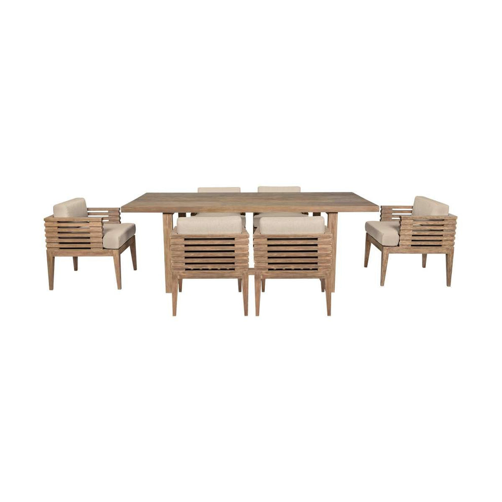 Vivid Outdoor Patio 7 Piece Dining Set in Light Eucalyptus Wood with Taupe Olefin Cushions By Armen Living | Outdoor Dining Sets | Modishstore - 2