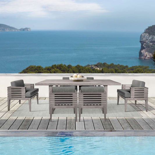 Vivid Outdoor Patio 7 Piece Dining Set in Gray Eucalyptus Wood with Gray Olefin Cushions By Armen Living | Outdoor Dining Sets | Modishstore