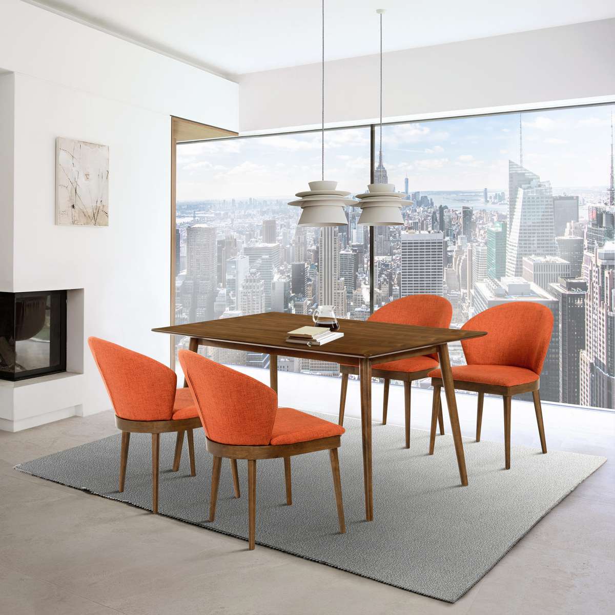 Westmont and Juno Orange and Walnut 5 Piece Dining Set By Armen Living | Dining Sets | Modishstore