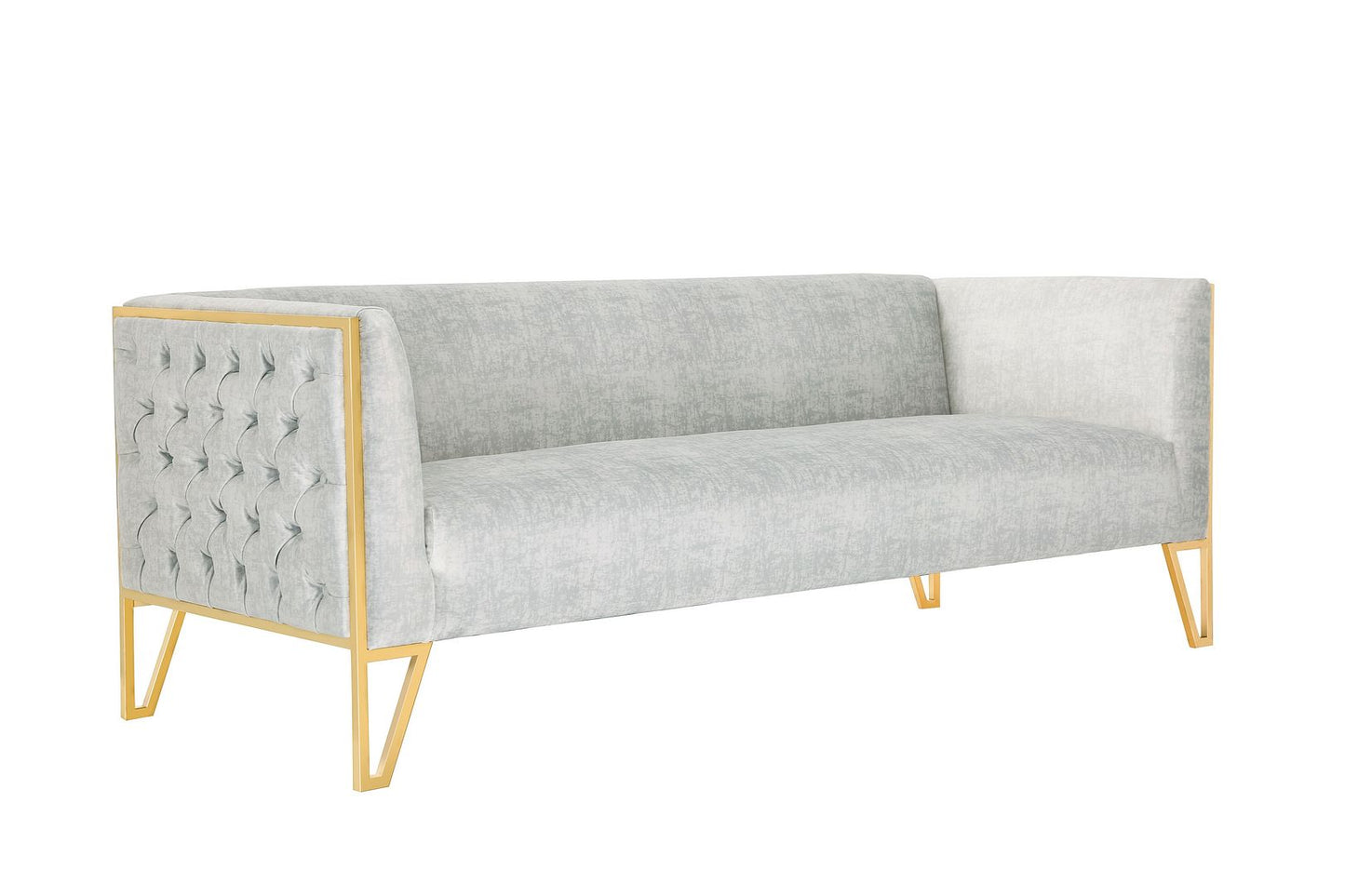 Manhattan Comfort Vector 81.5 in. Grey and Gold Velvet 3-Seat Sofa | Sofas | Modishstore-2