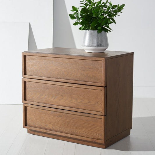 Safavieh Zeus 3 Drawer Wood Chest - Medium Oak | Cabinets | Modishstore