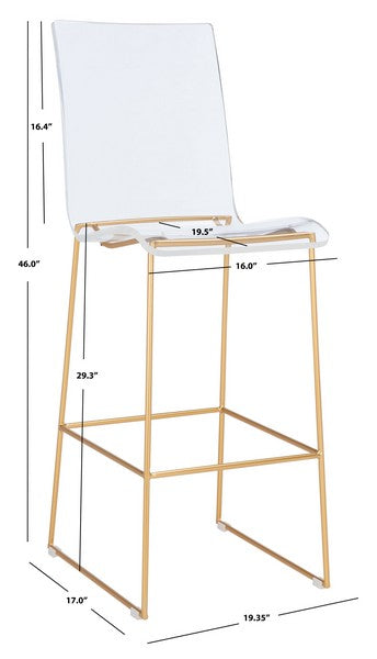 Safavieh Bryant Acrylic Barstool - Clear | Bar Stools | Modishstore - 3