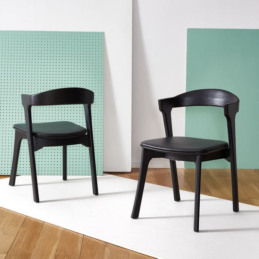 Safavieh Brylie Wood & Leather Chair Set Of 2 - Black | Dining Chairs | Modishstore