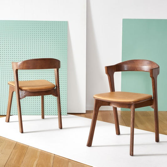 Safavieh Brylie Wood & Leather Chair Set Of 2 - Walnut | Dining Chairs | Modishstore