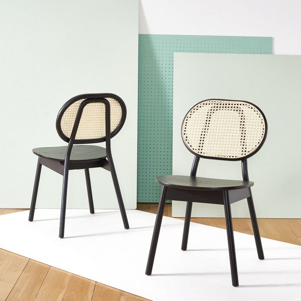 Safavieh Kristianna Rattan Back Chair Set Of 2 - Black | Dining Chairs | Modishstore
