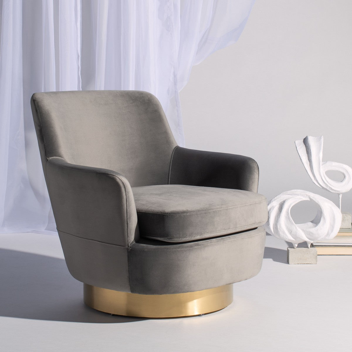 Safavieh Pyrite Velvet Swivel Chair | Accent Chairs | Modishstore - 6
