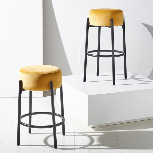 Safavieh Paisleigh Metal Leg Barstool - Mustard | Bar Stools | Modishstore - 2