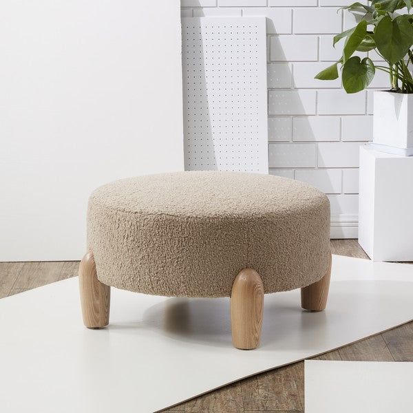 Safavieh Perez Scandinavian Rd Ottoman - Light Brown | Ottomans | Modishstore
