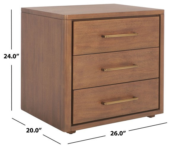 Safavieh Rosey 3 Drawer Wood Nightstand - Brown | Nightstands | Modishstore - 3