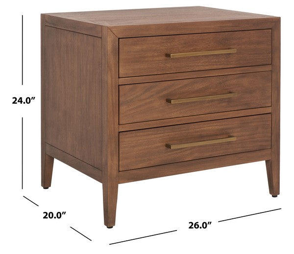 Safavieh Ariella 3 Drawer Wd Nightstand - Brown | Nightstands | Modishstore - 3